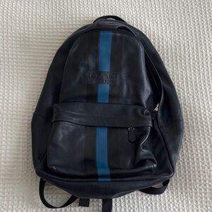 Coach Men's Backpack in Black with Blue Stripe